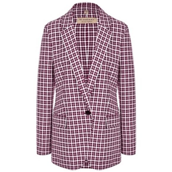 $1,450 BURBERRY NWT Purple Burgundy & White Plaid Blazer Jacket Coat – Size 10 - Picture 2 of 16